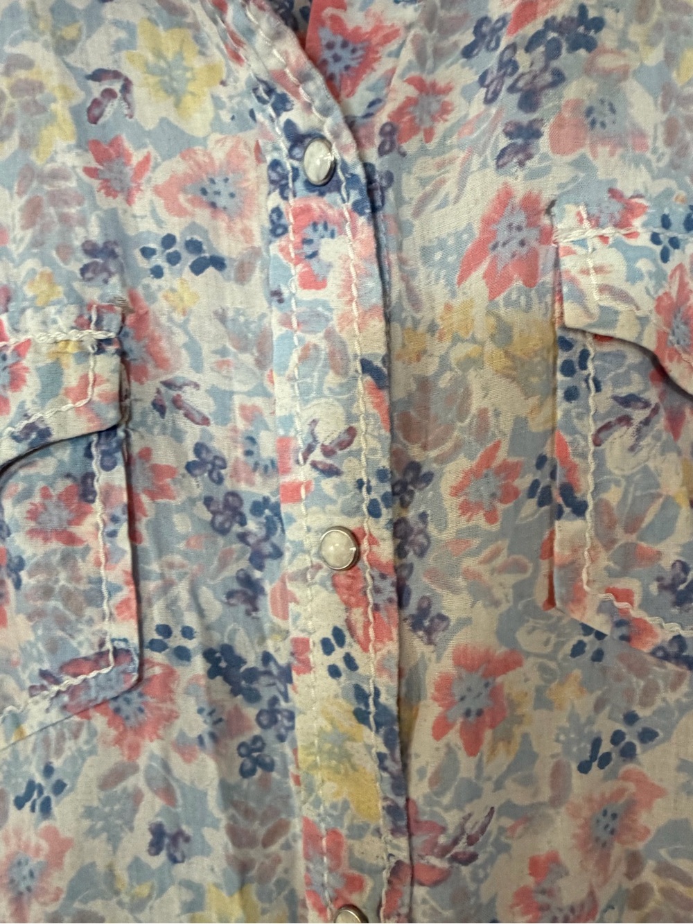 Ariat Floral Pearl Snap Shirt - Pink & Blue long sleeve sz M - Picture 5 of 9